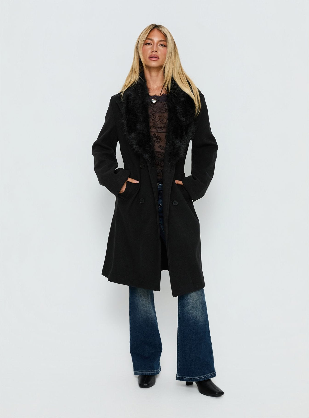 Hallyn Faux Fur Collar Coat Black