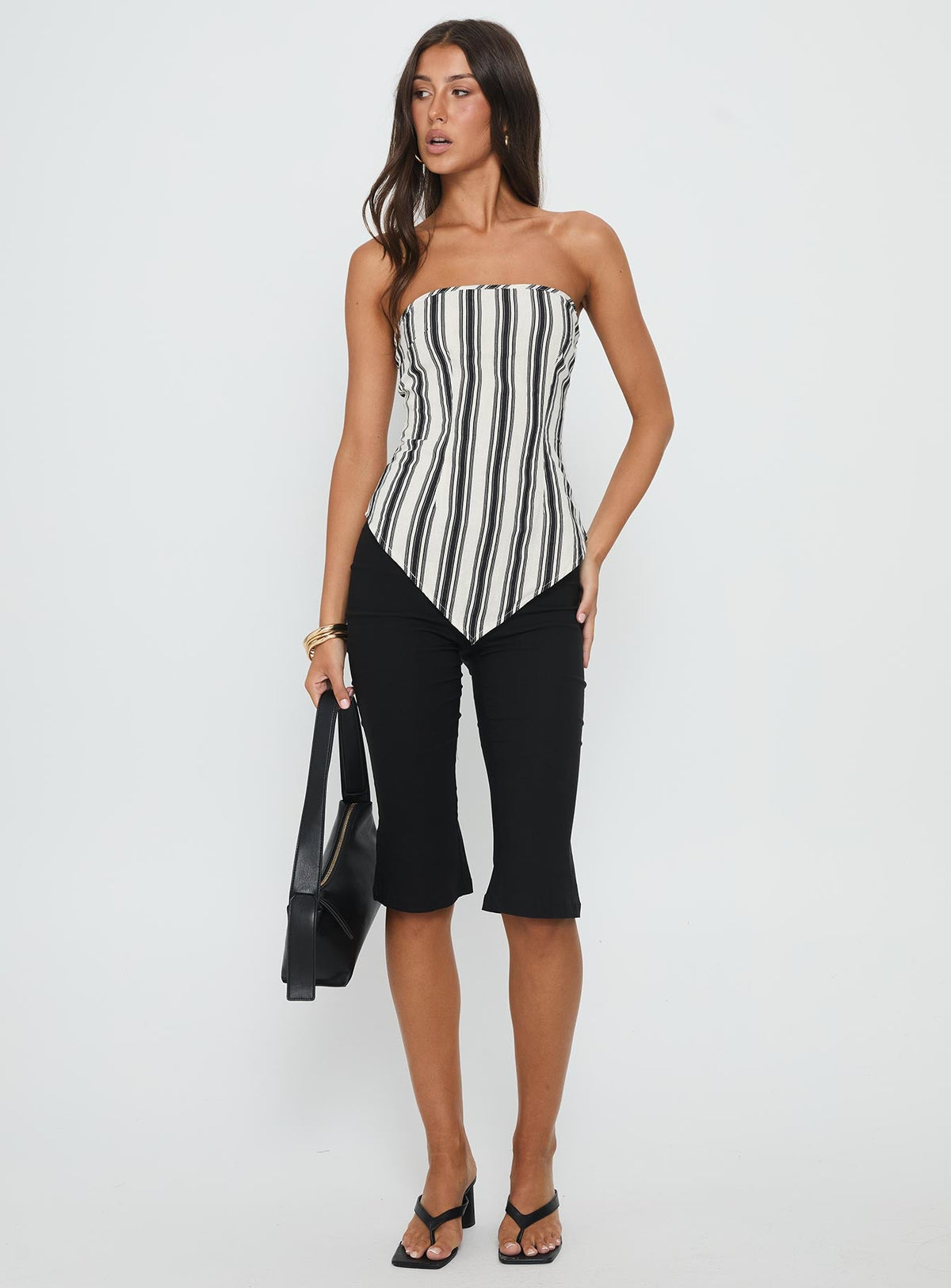 Palo Alto Strapless Scarf Top Black / White Stripe