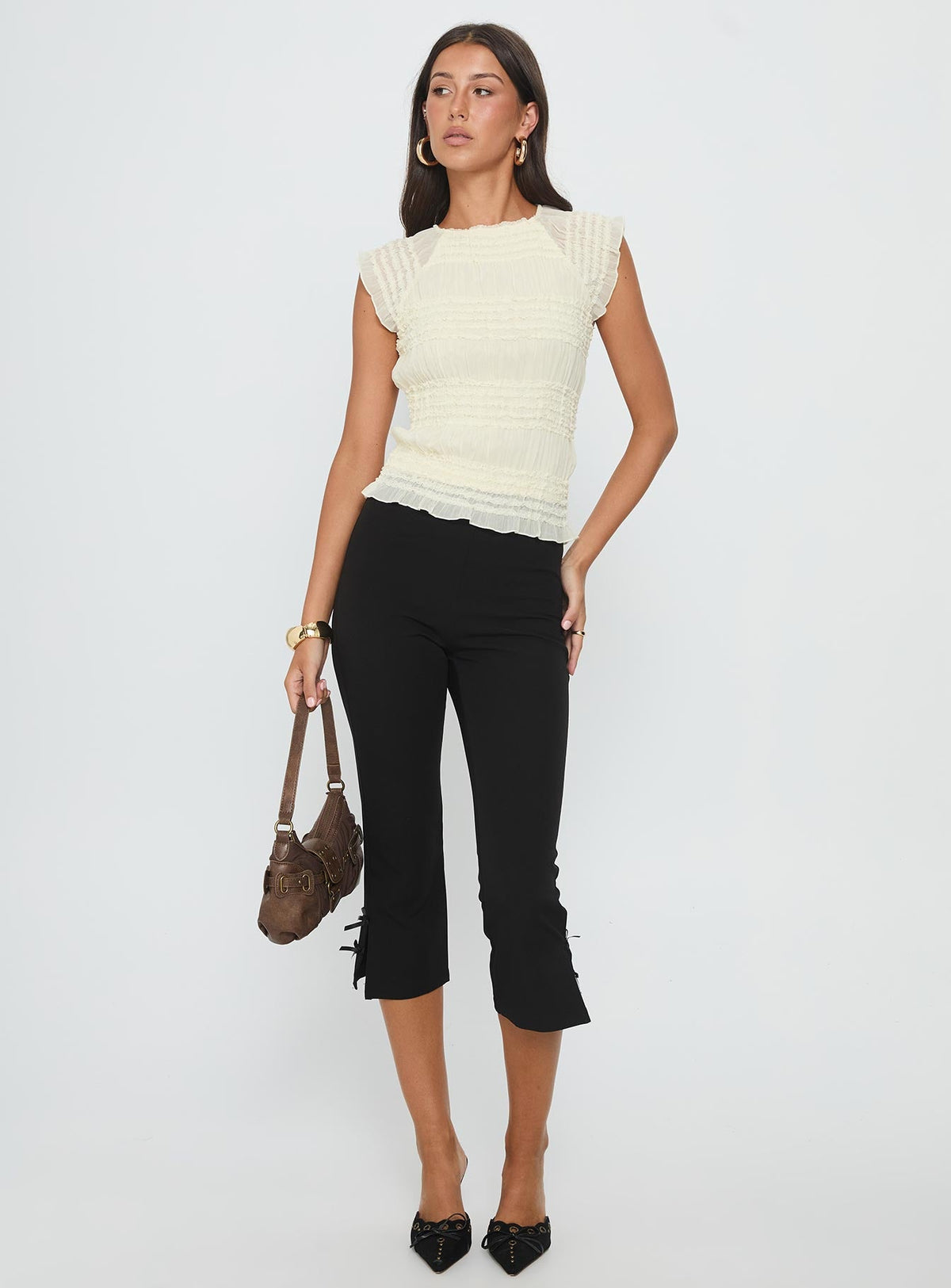 Talyn Cap Sleeve Frill Top Cream