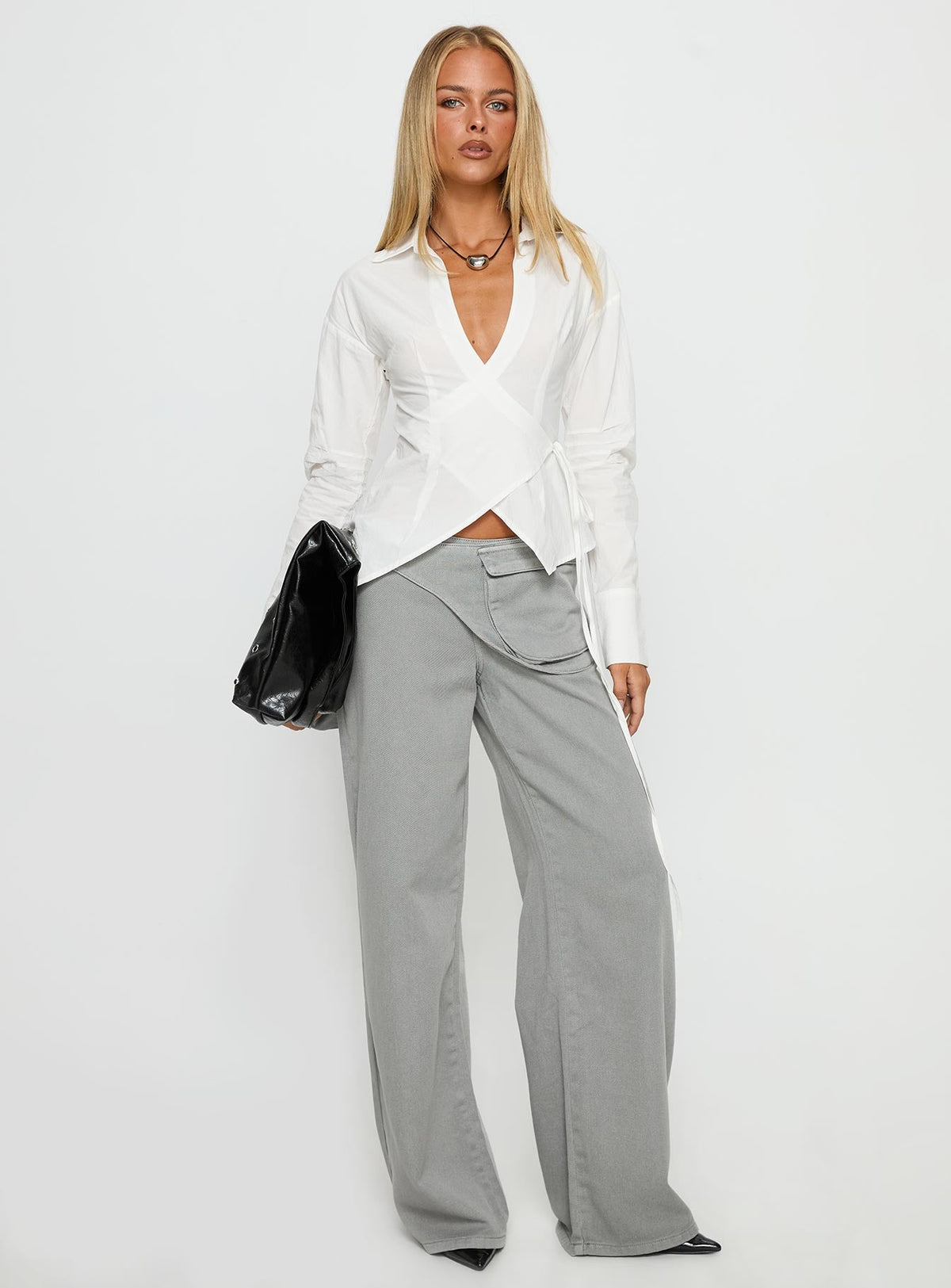Jolanna Long Sleeve Wrap Top White