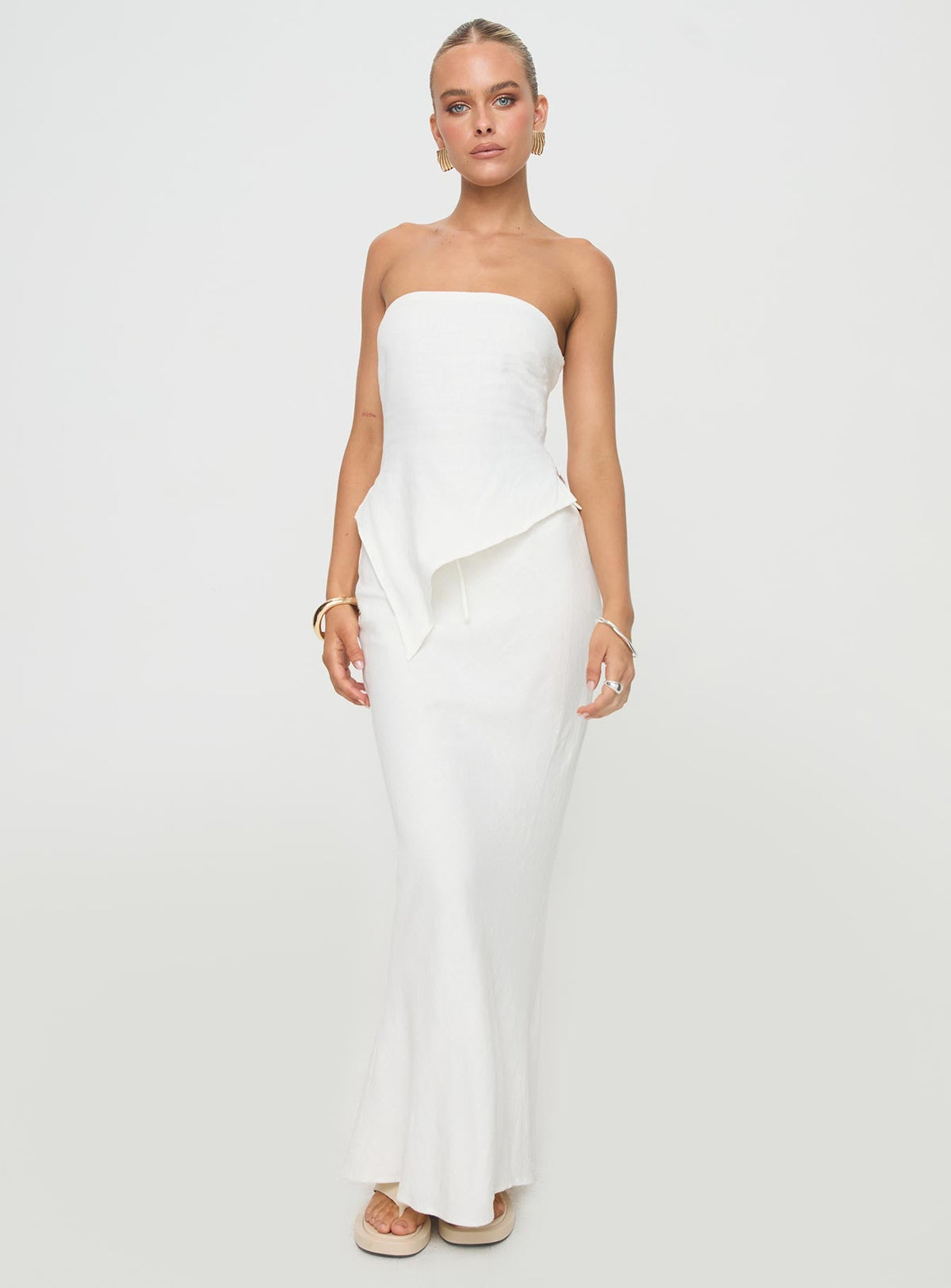 Birdie Asymmetric Linen Blend Top White
