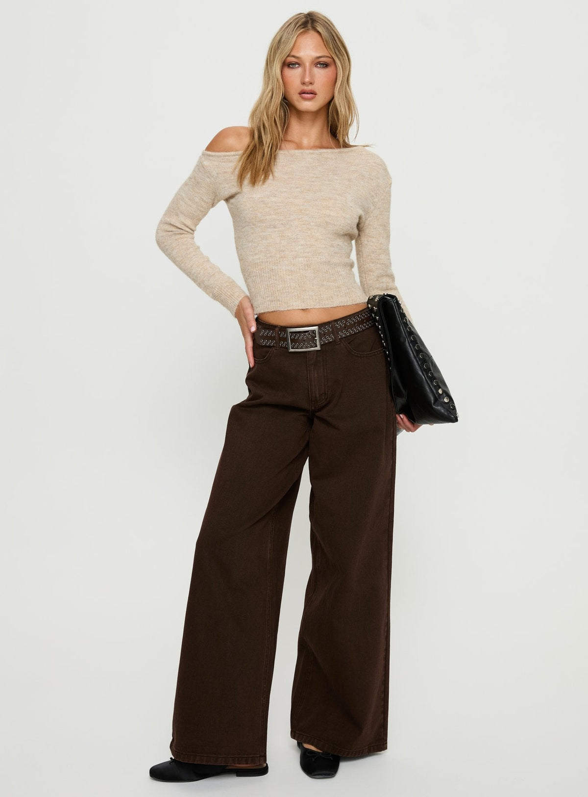 Naylor Mid Rise Wide Leg Jeans Brown