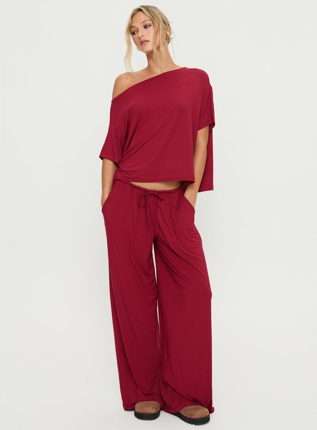 Cozy Hour Sleep Relaxed Pants Red