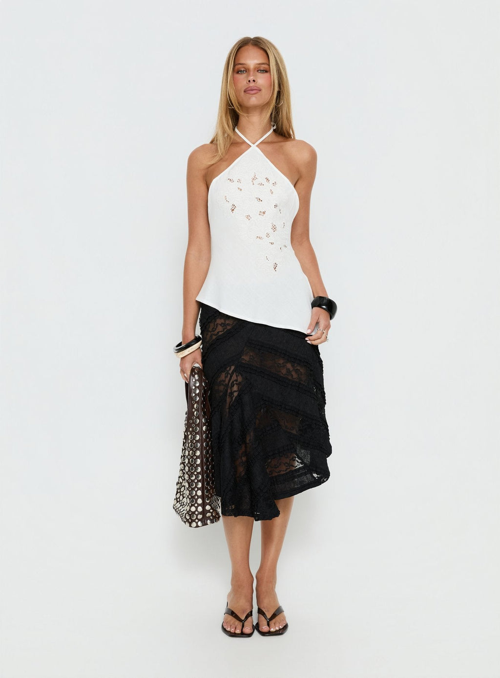 Bonanza Asymmetrical Halter Top White