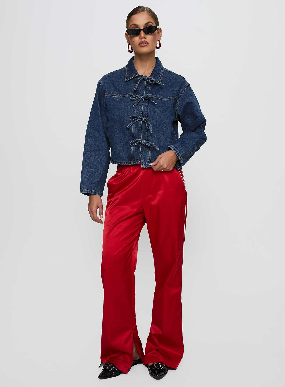 Good On You Bow Detail Jacket Blue Denim