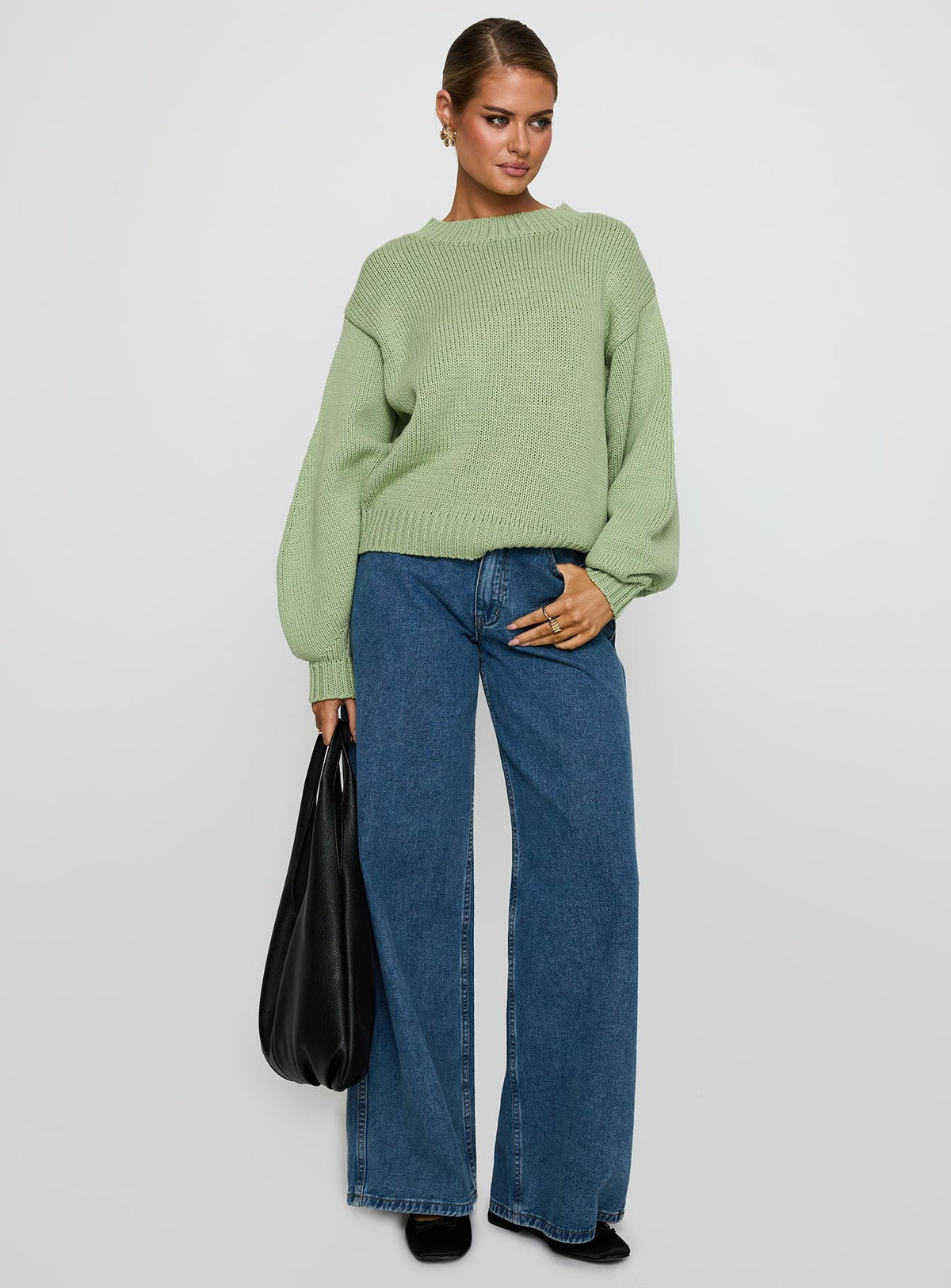 Harmony Balloon Sleeve Knit Sweater Sage