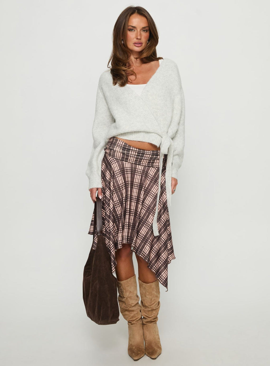 Daelan Wrap Knit Cardigan Grey Marle