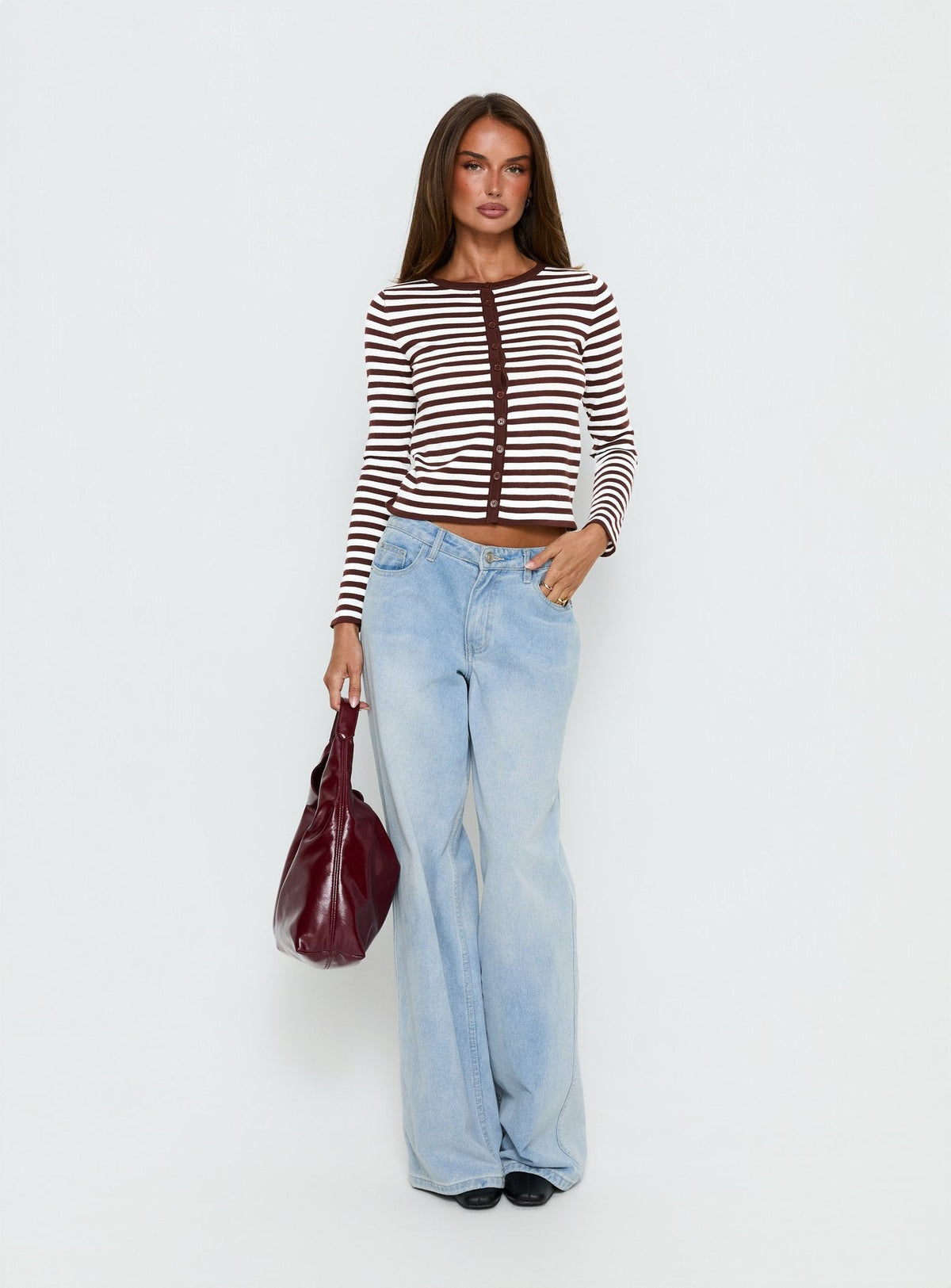 Elcie Button Up Cardigan Brown Stripe