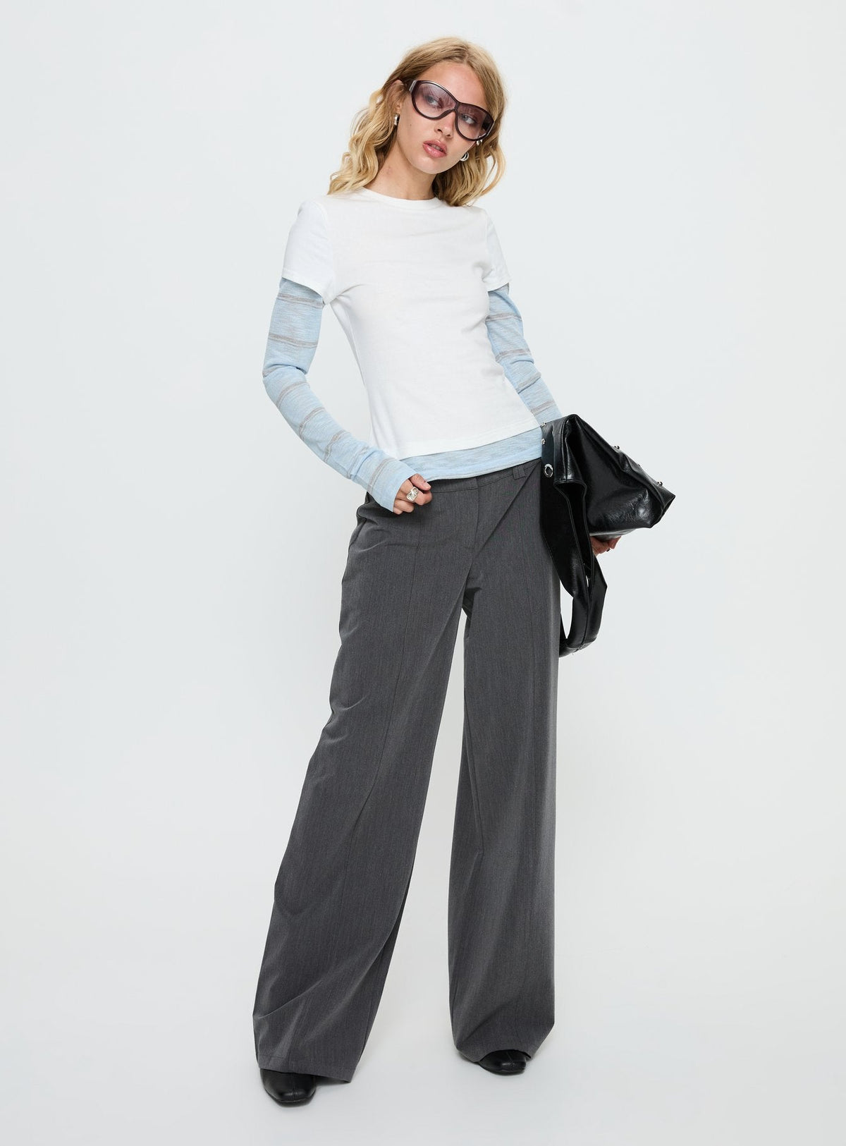 Caisey Layered Long Sleeve Top White / Blue Stripe