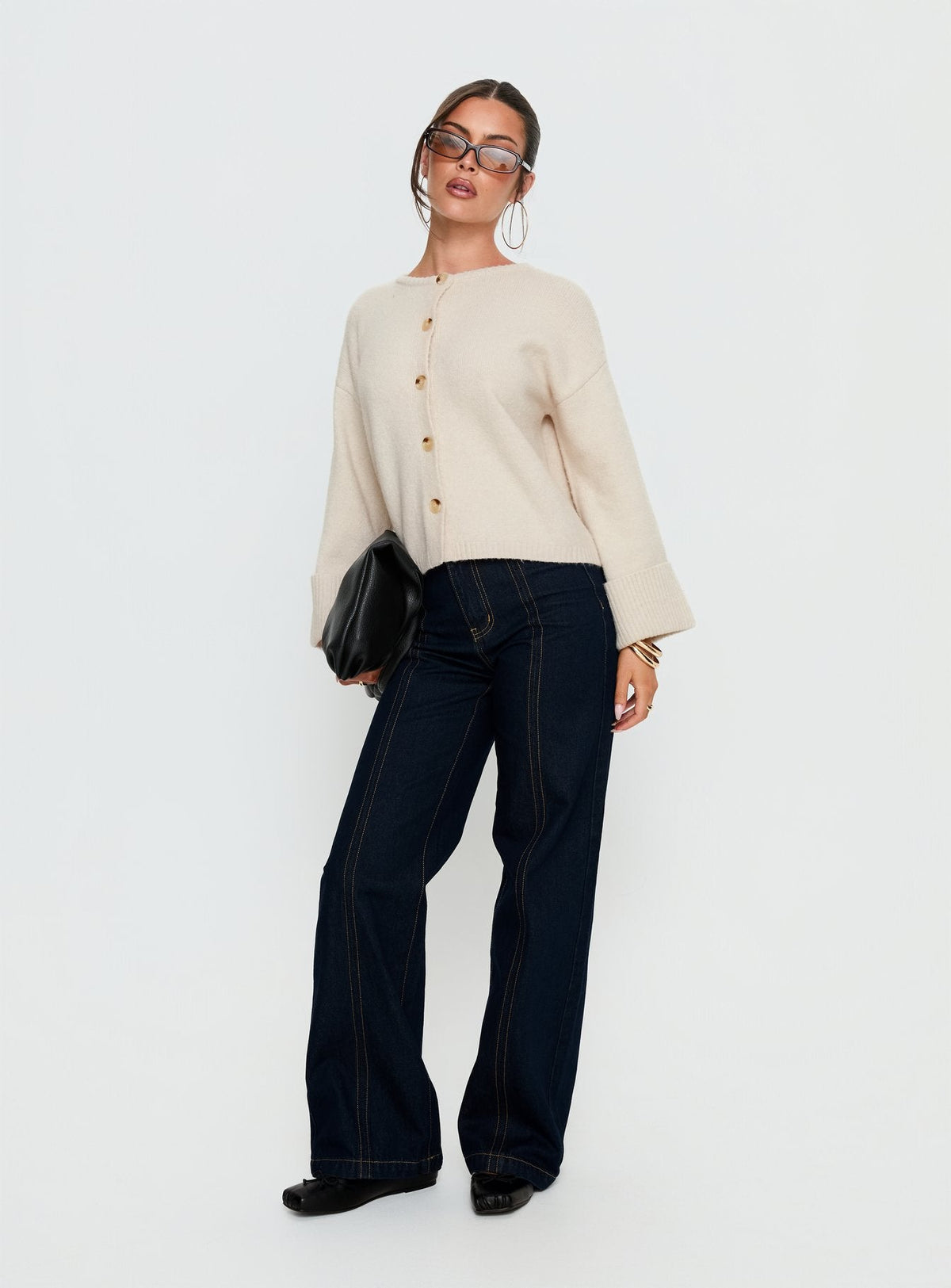 Shinead Cuffed Knit Cardigan White