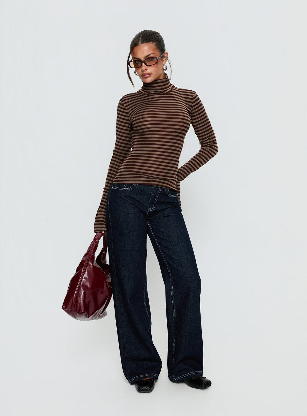 Temika Long Sleeve Backless Top Brown Stripe