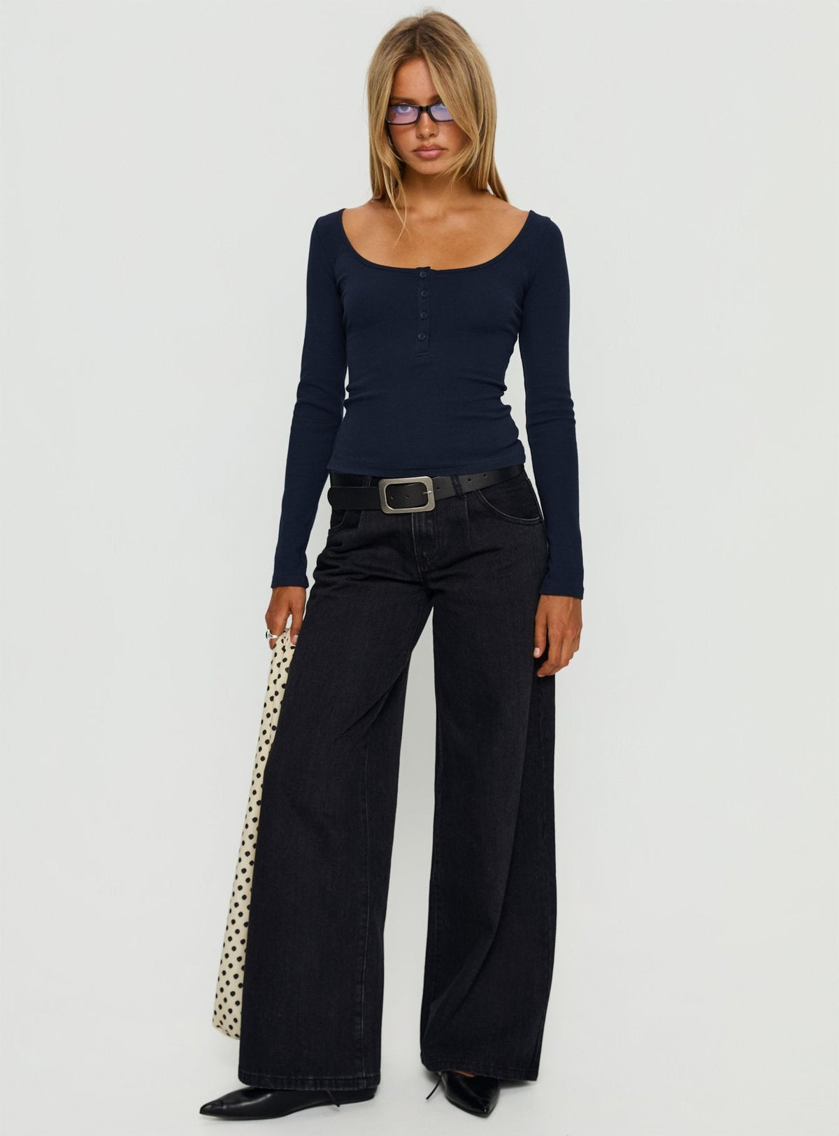 Supercut Low Rise Baggy Pleat Jeans Washed Black