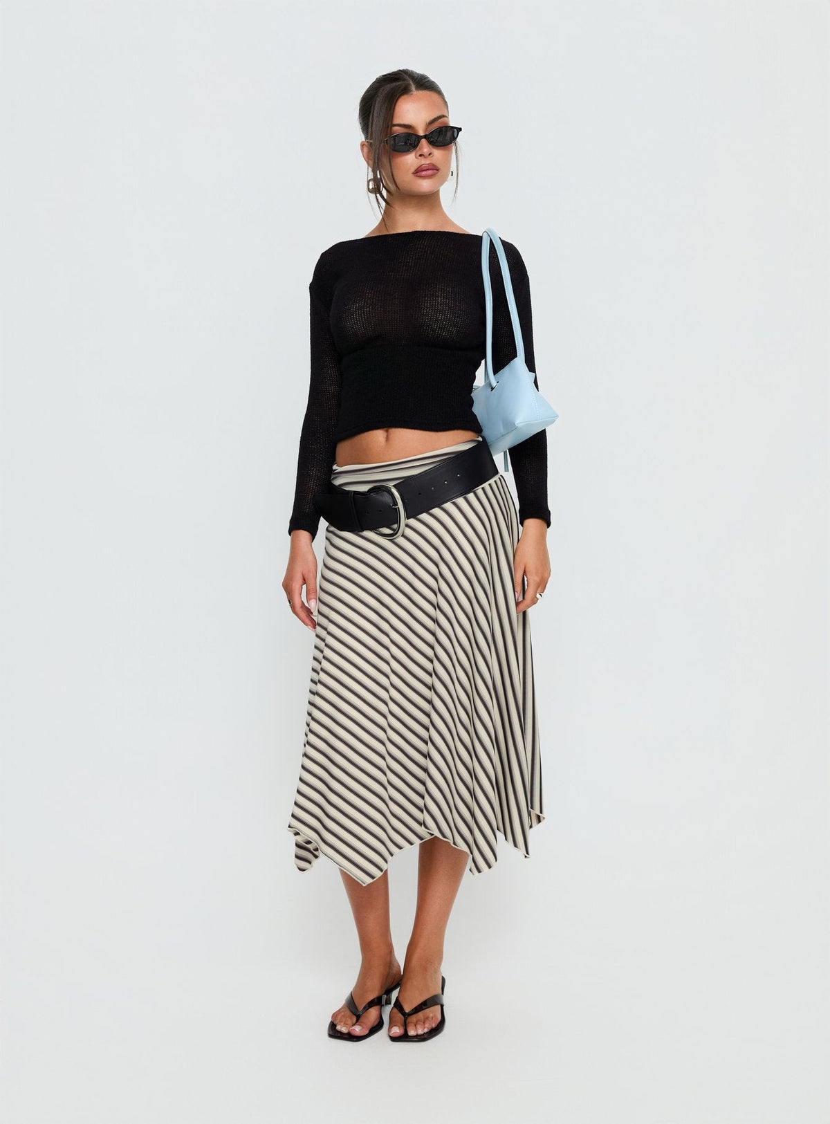 Cobee Asymmetrical Midi Skirt Multi Stripe