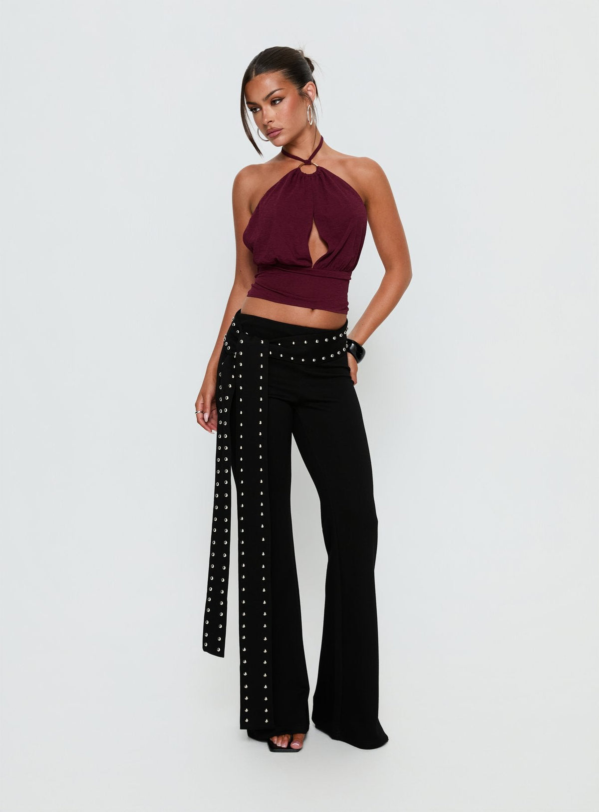 Lindie Tie Back Ring Detail Top Wine