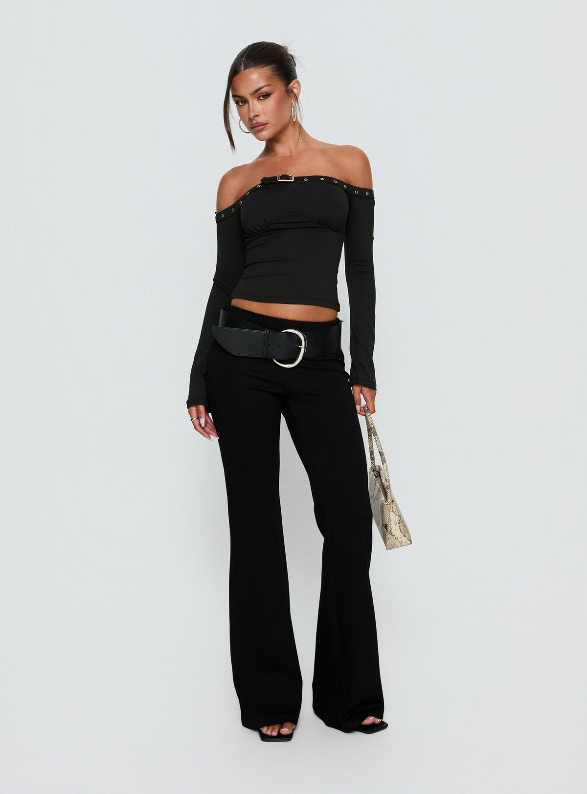Mansa Off Shoulder Buckle Detail Top Black