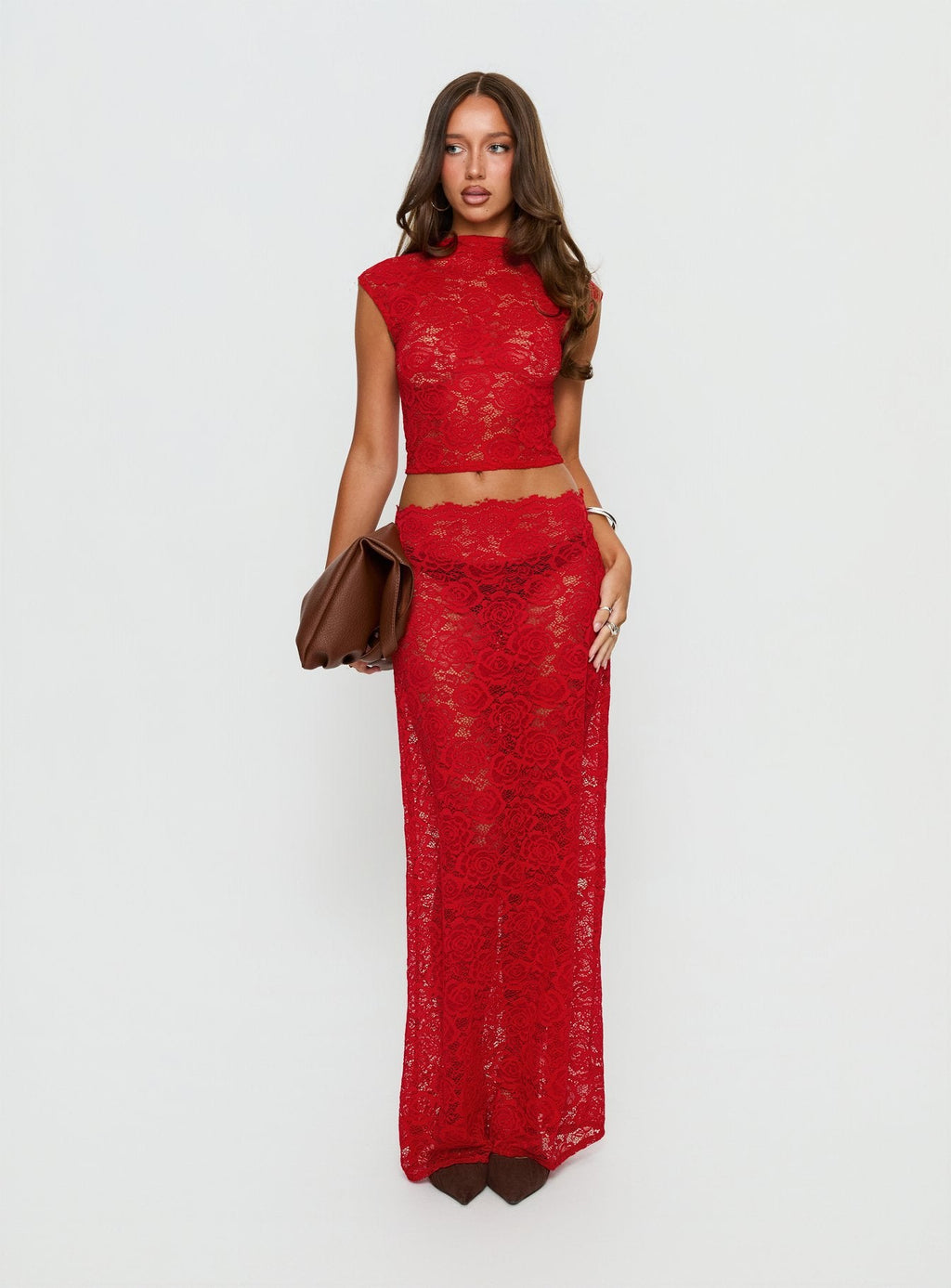 Vionna Lace Maxi Skirt Red