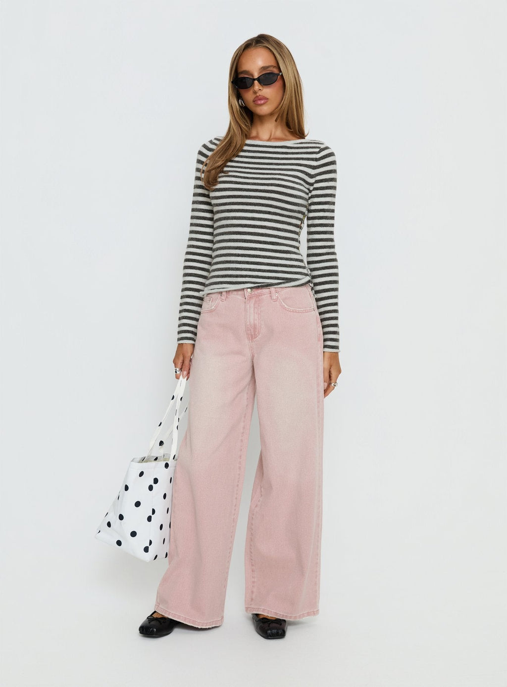 Annalyse Long Sleeve Button Detail Top Stripe