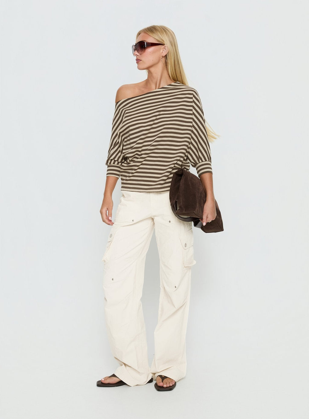 Keyes 3/4 Sleeve Off Shoulder Top Multi Stripe