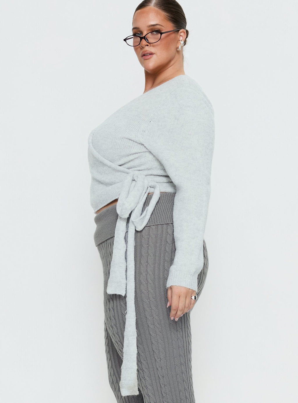 Tonee Wrap Knit Cardigan Grey Curve