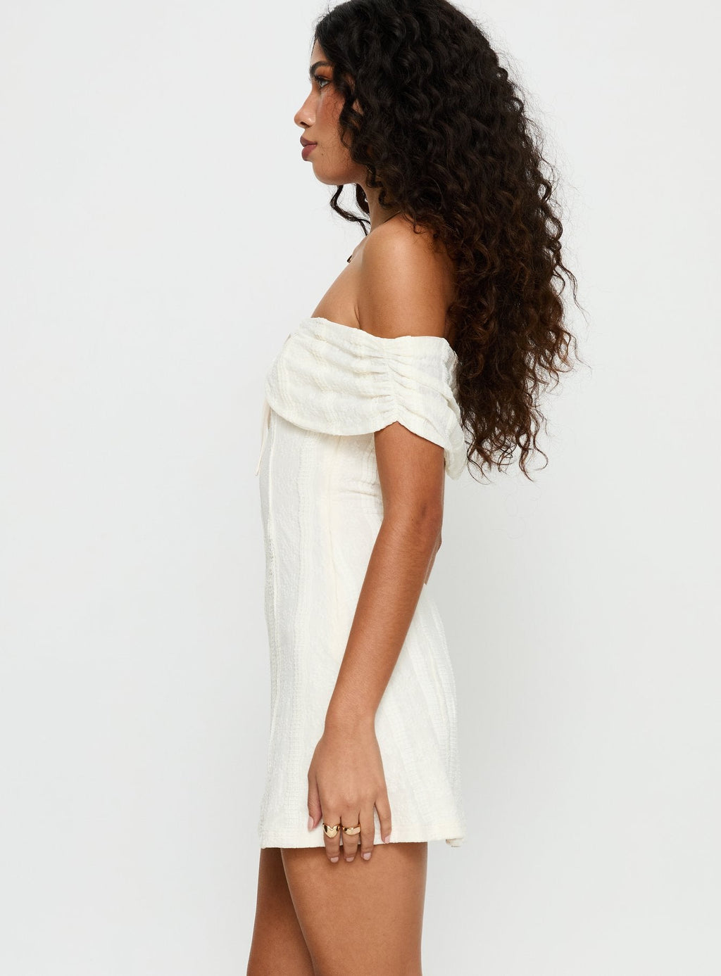 Colettie Off Shoulder Mini Dress Cream