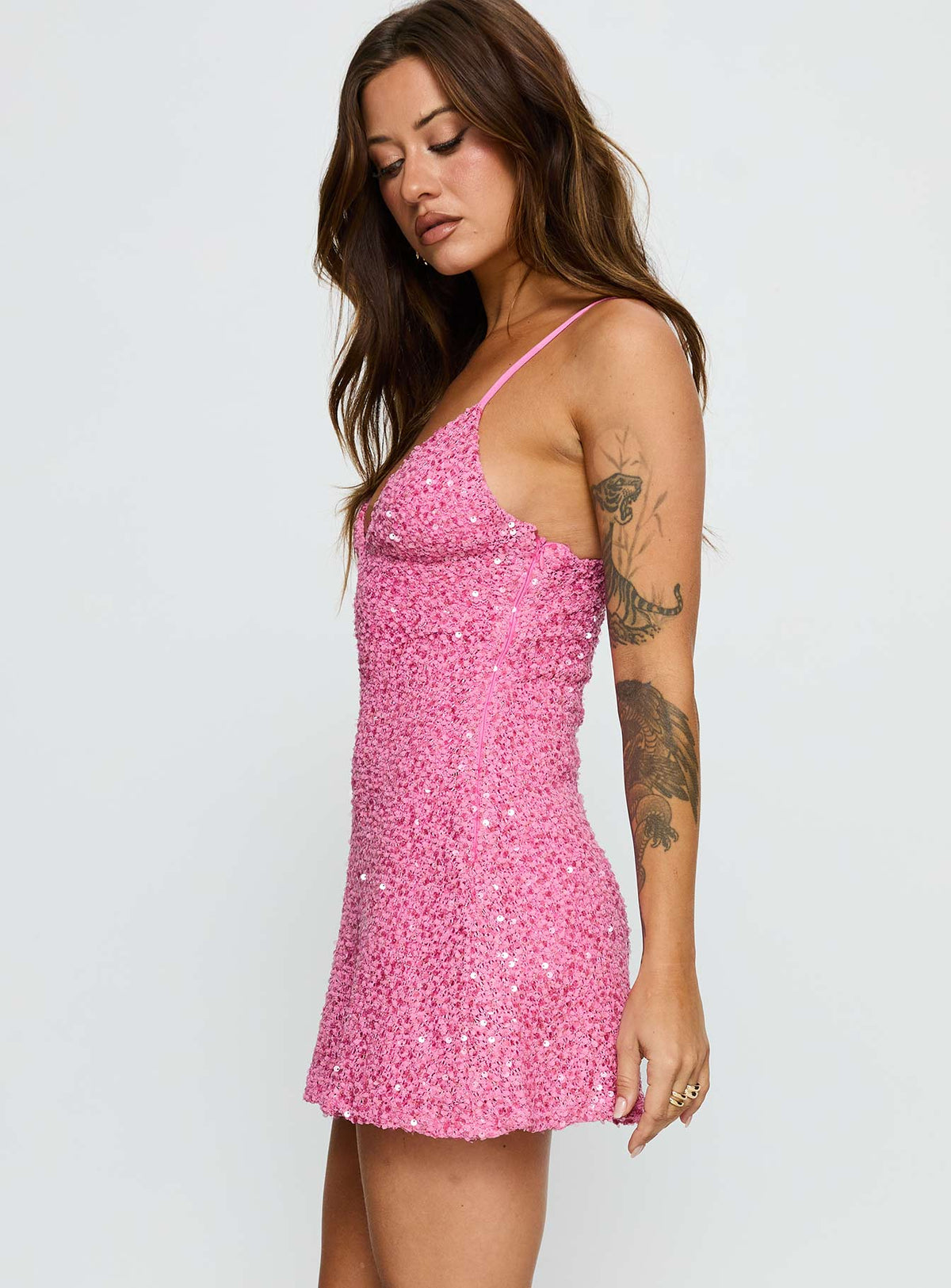 Feel The Vibrations Sequin Mini Dress Hot Pink