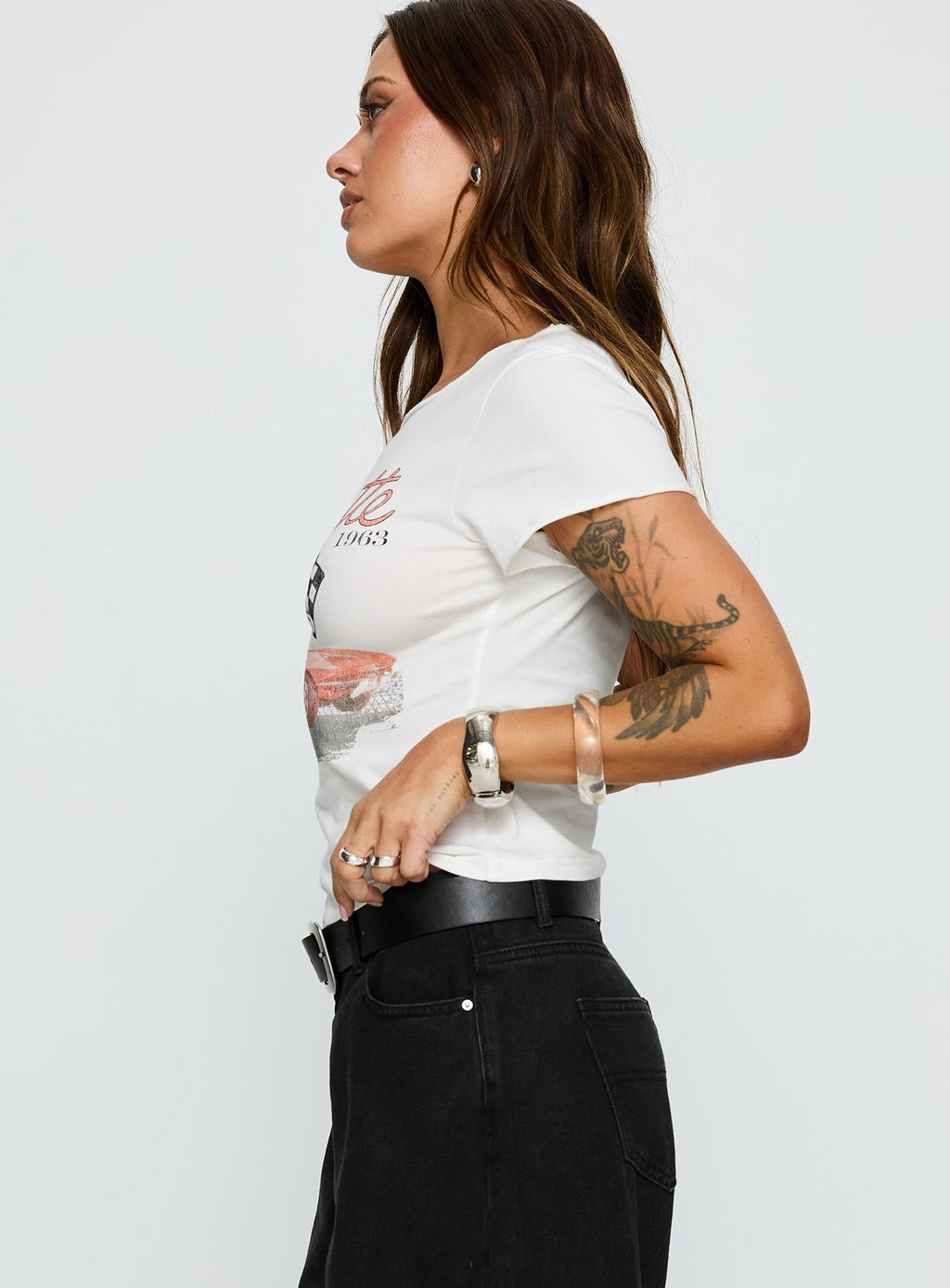 Corvette 1963 Off Shoulder Graphic Top White