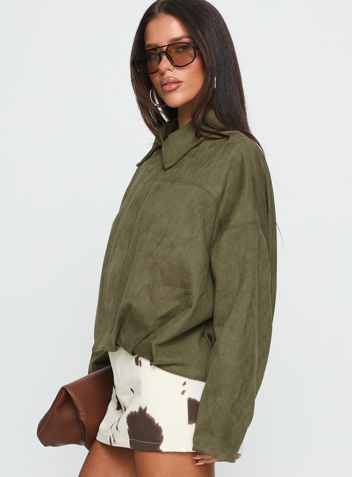 Enlightened Faux Suede Bomber Jacket Khaki
