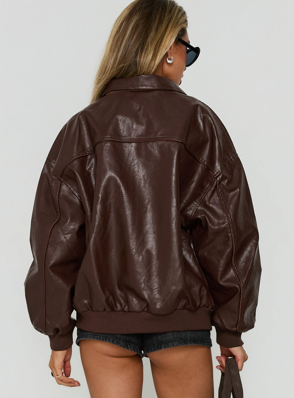 Goldsmith Faux Leather Bomber Jacket Brown
