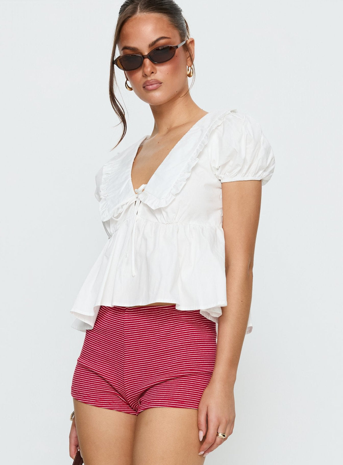 Dawes Oversized Collar Blouse Top White