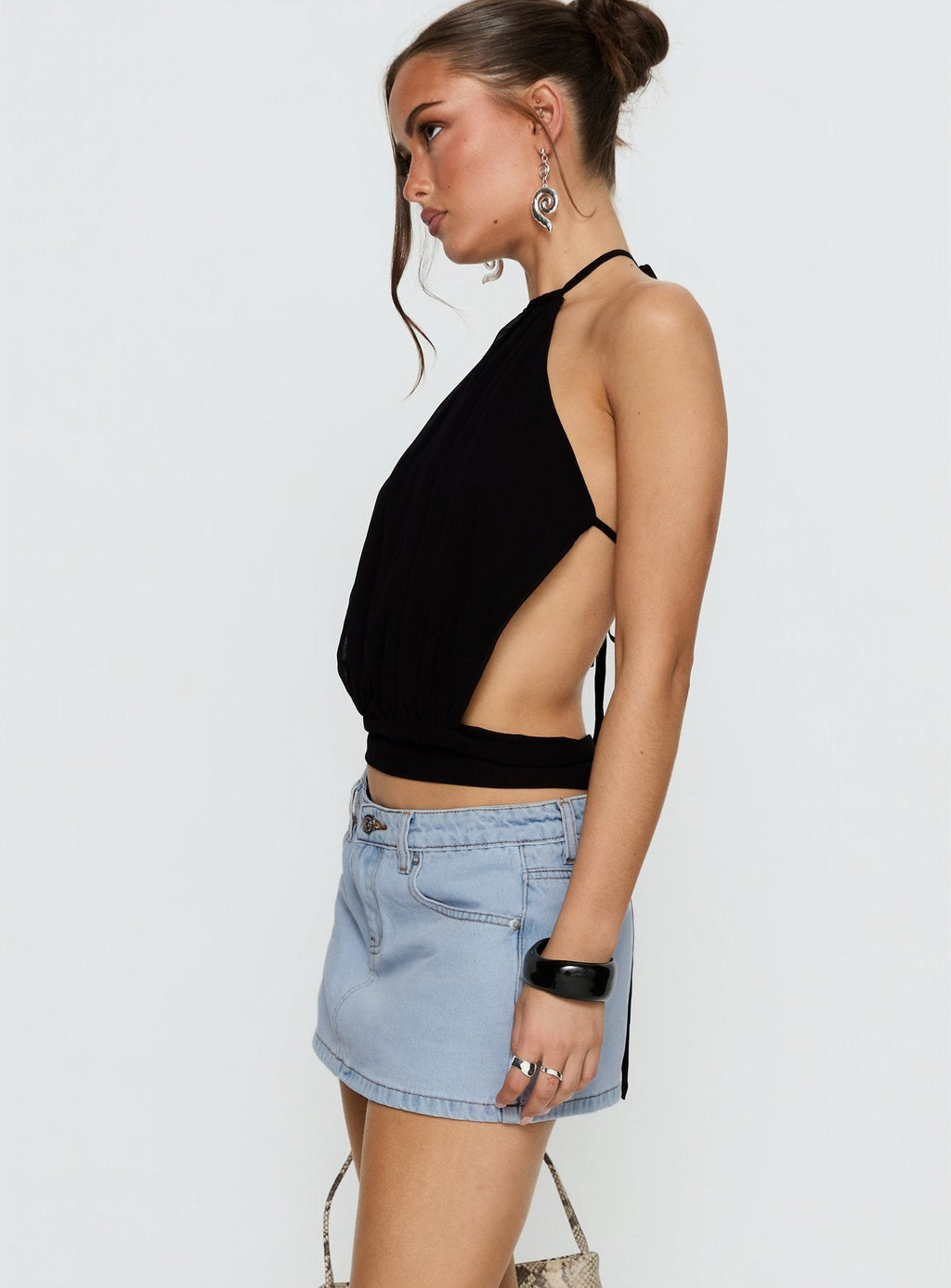 Emira Backless Tie Neck Top Black