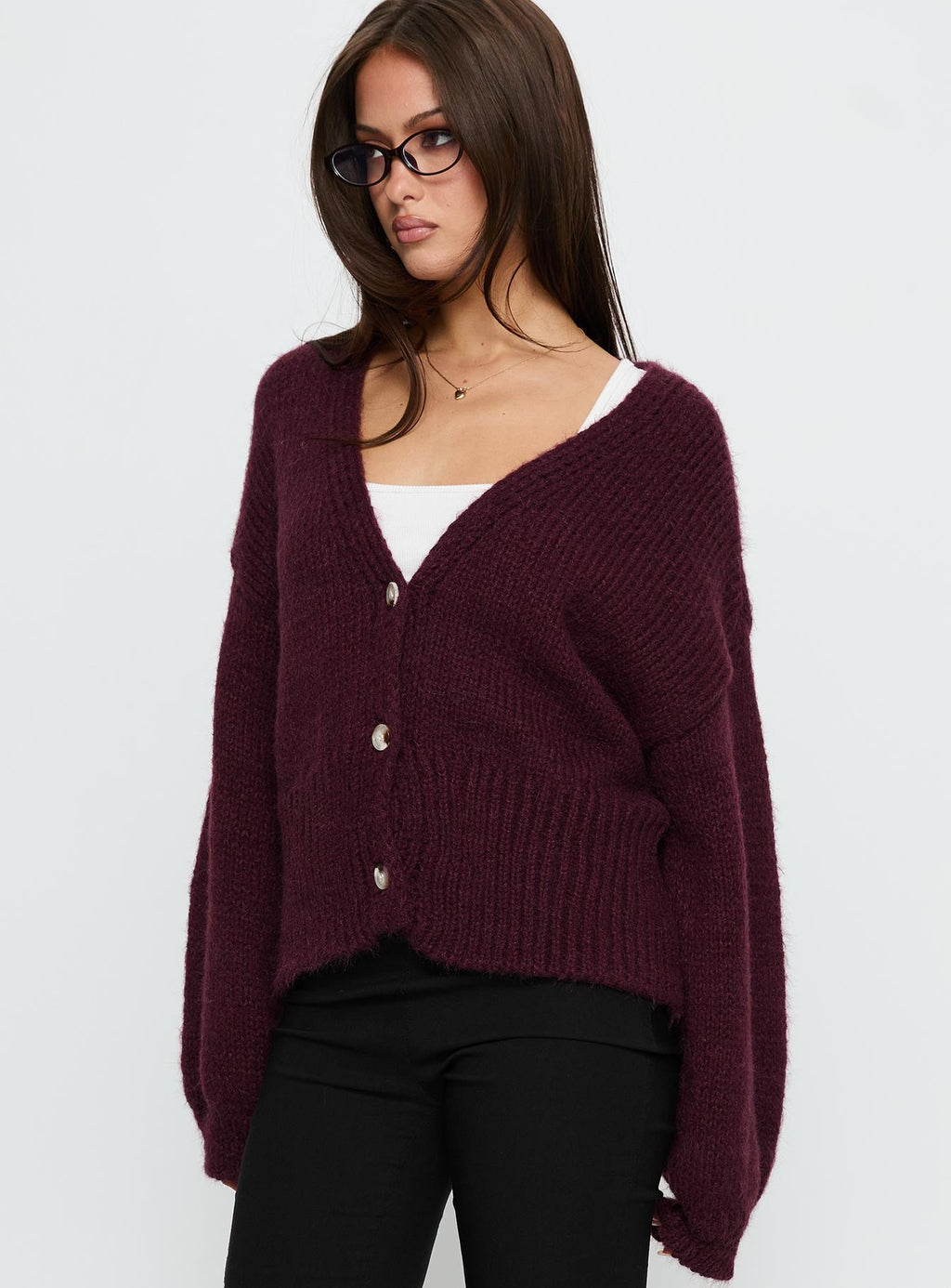 Yasmyn Knit Cardigan Burgundy