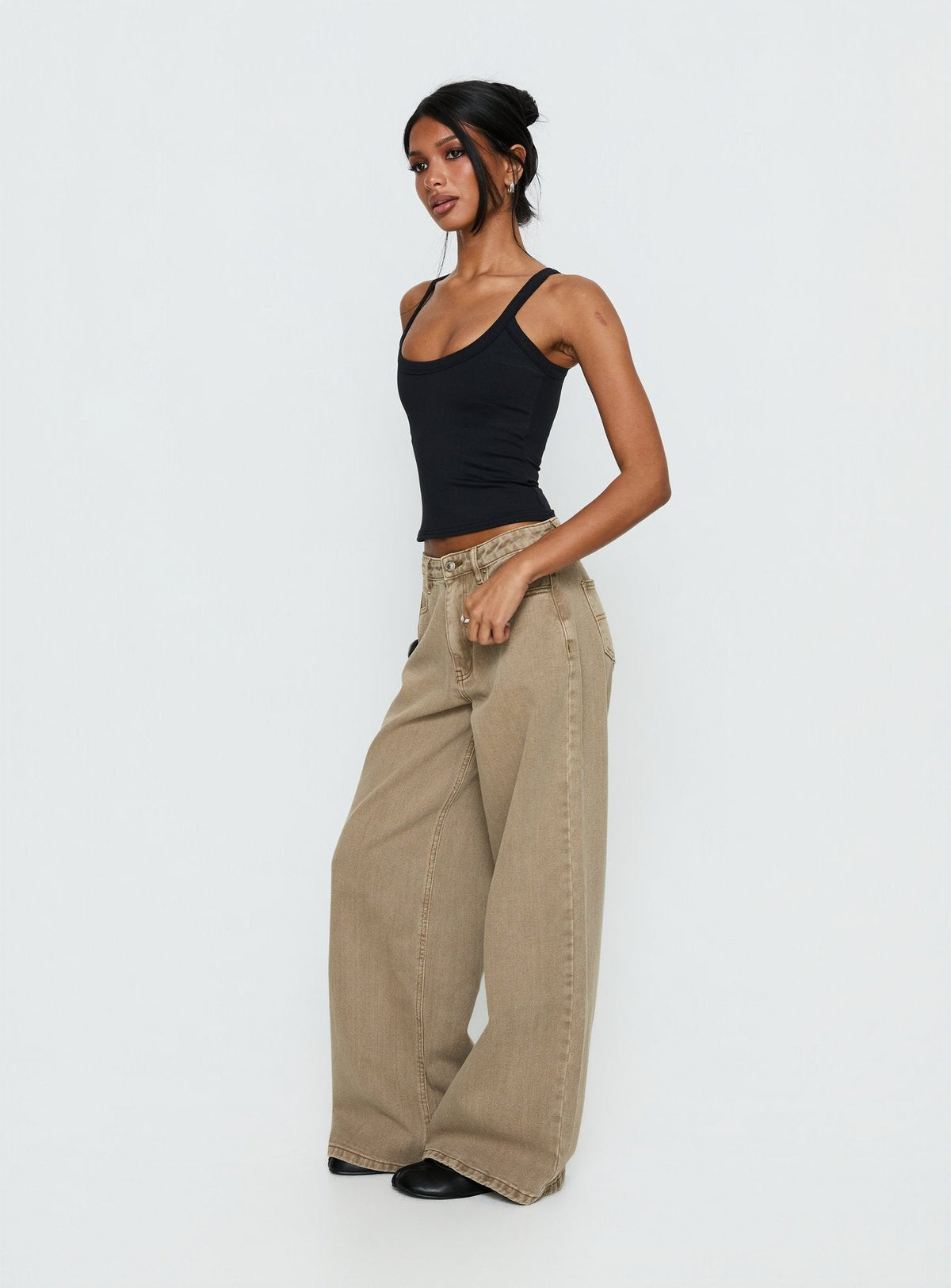 Naylor Mid Rise Wide Leg Jeans Light Brown Wash