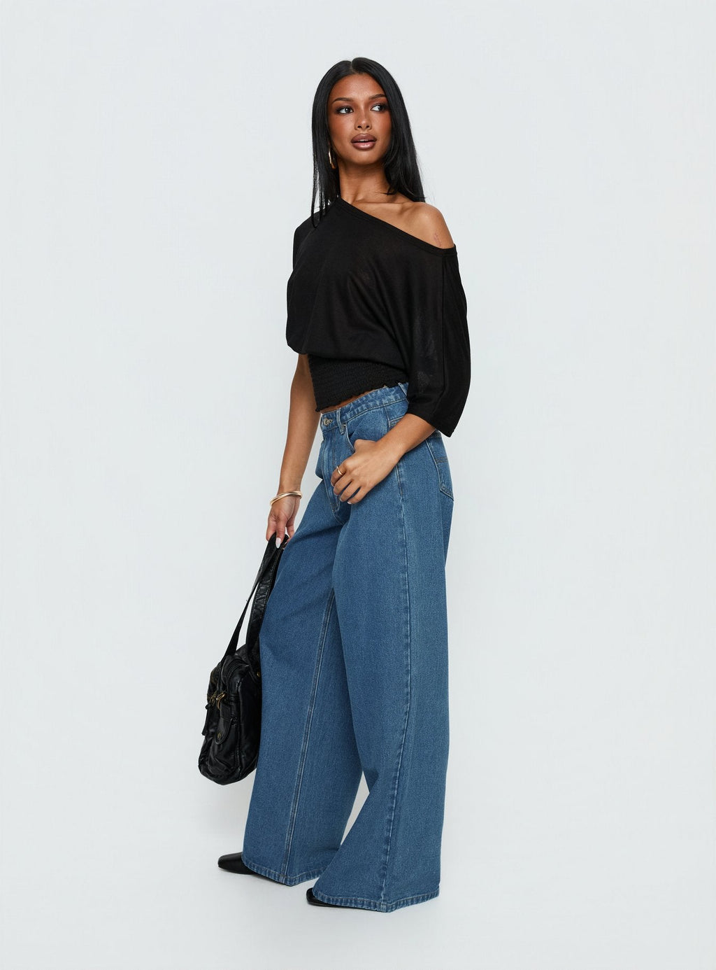 Naylor Mid Rise Wide Leg Jeans Mid Blue Wash