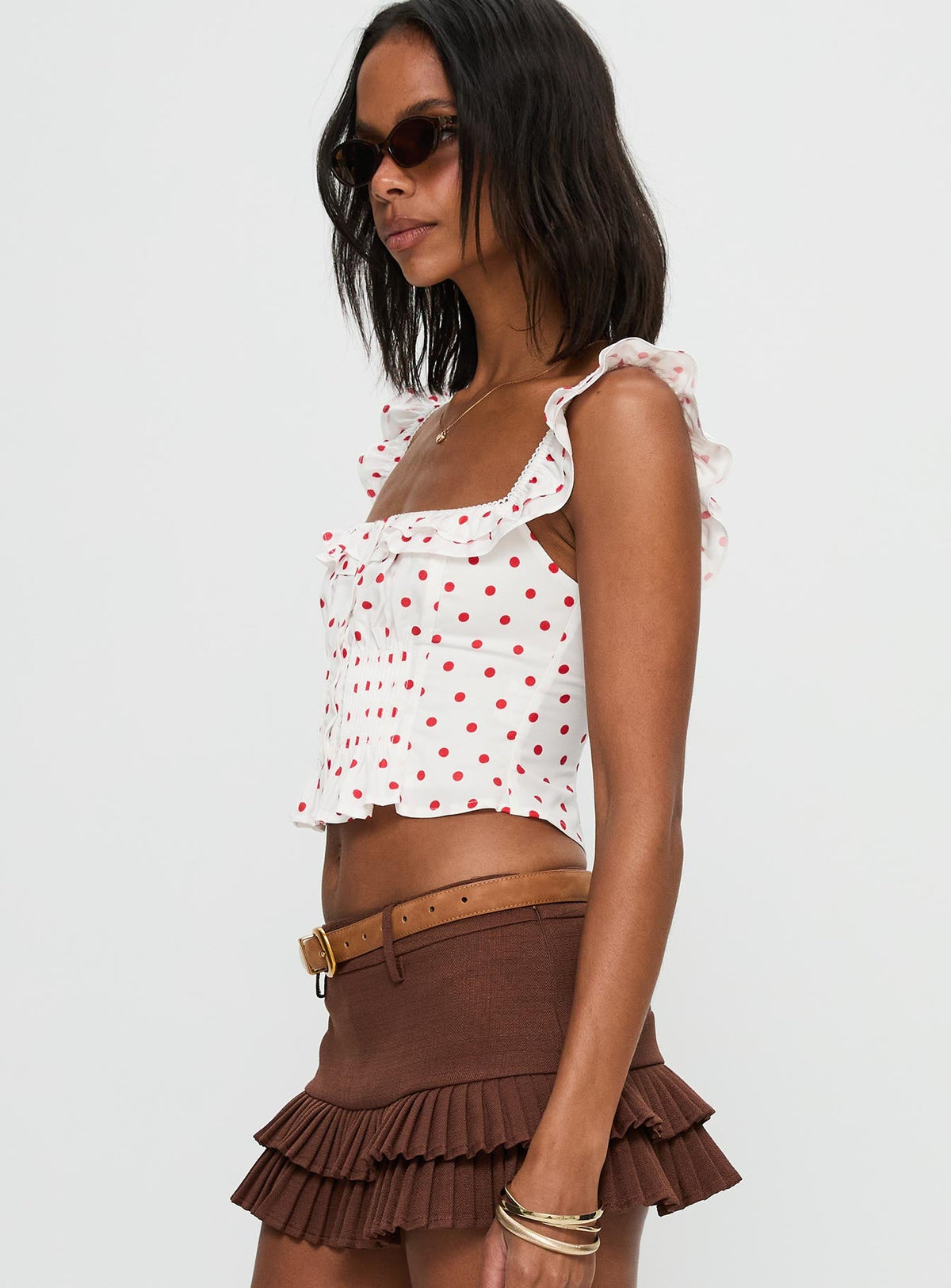 Isadoria Frill Top White / Red Polka