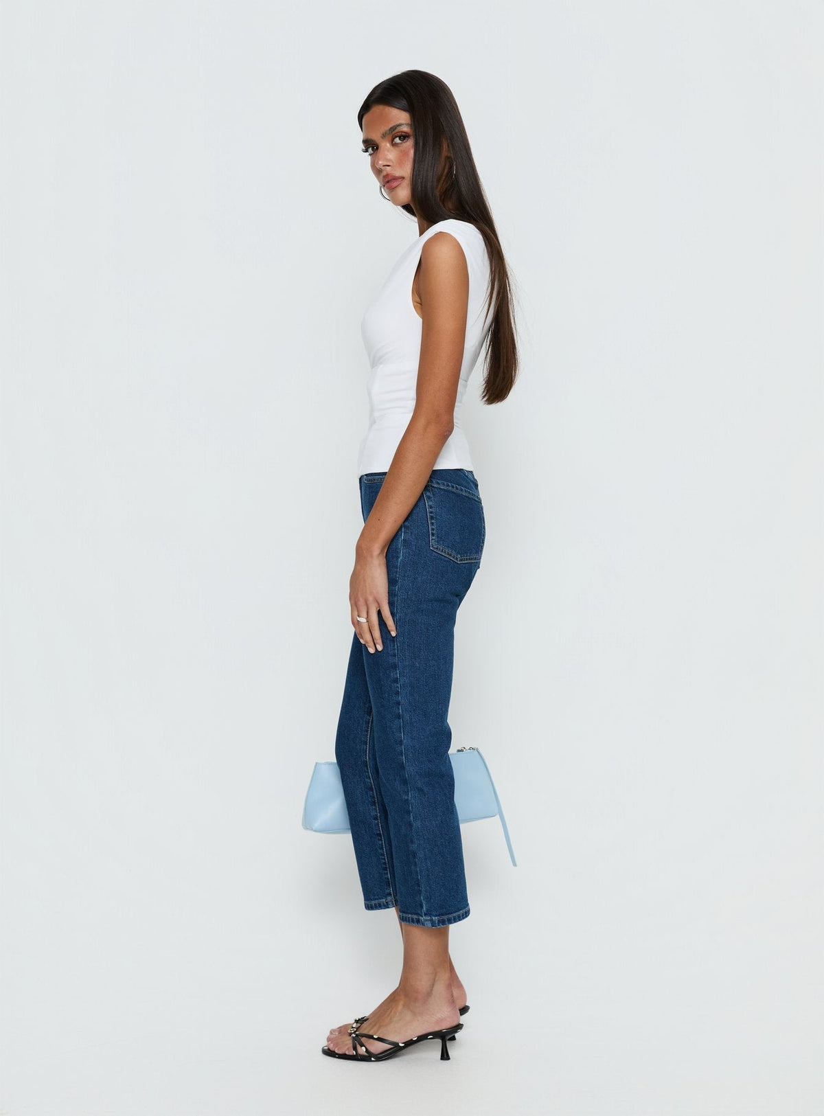 Cindee High Rise Cropped Jeans Mid Blue Wash