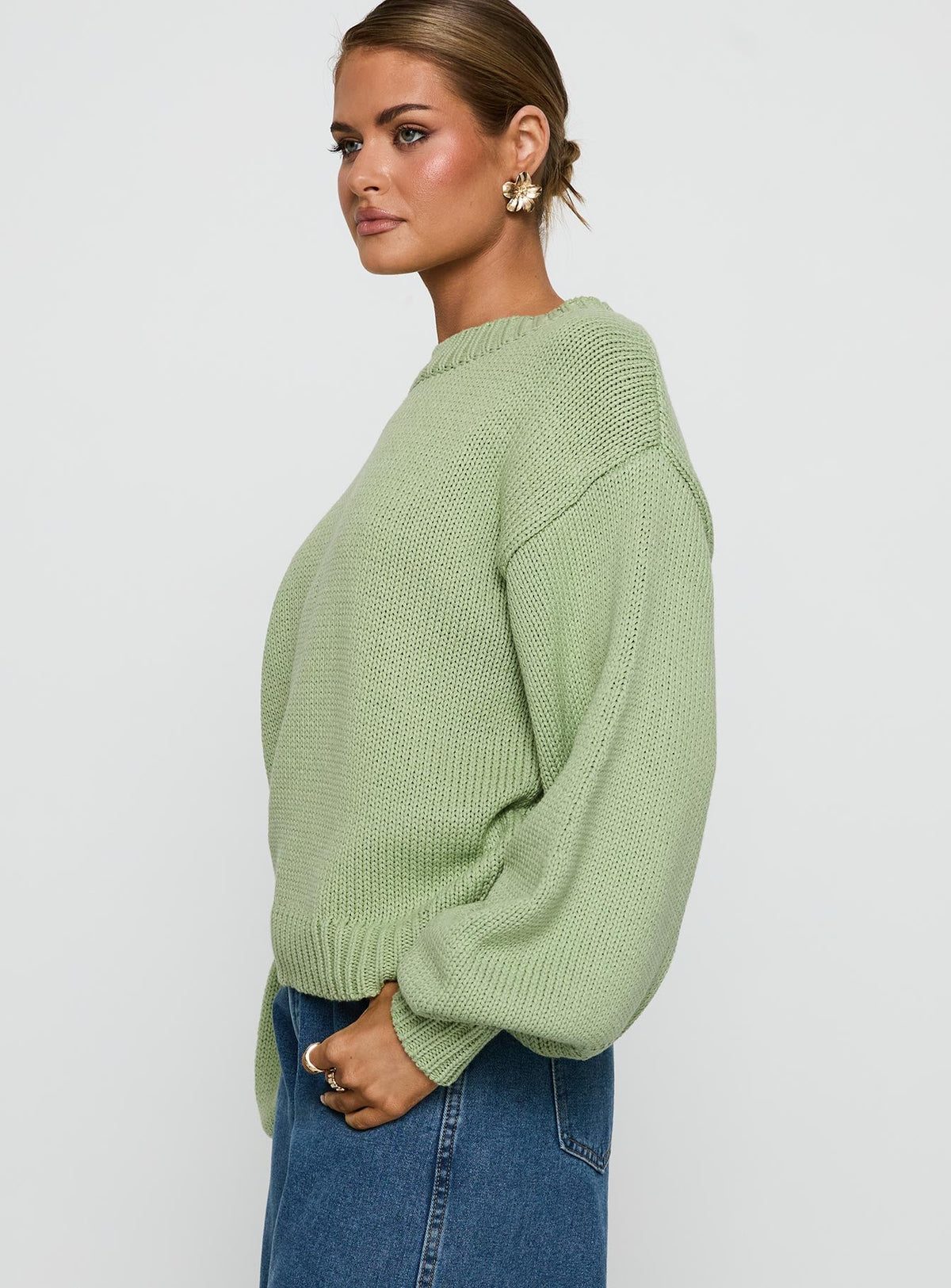 Harmony Balloon Sleeve Knit Sweater Sage