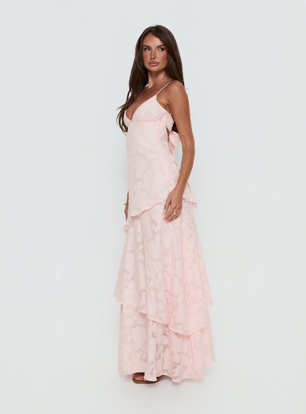 Lyricah Tiered Tie Back Maxi Dress Pink
