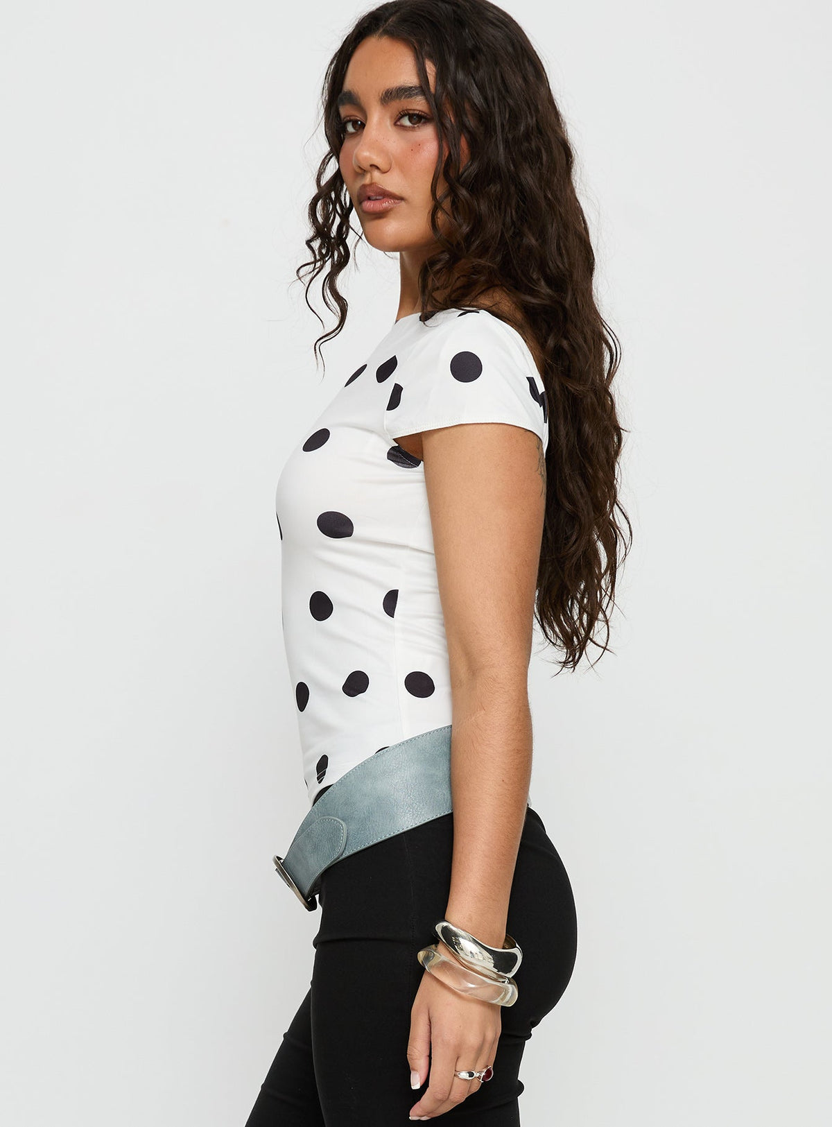 Truthfully Low Back Top White Polka Dot