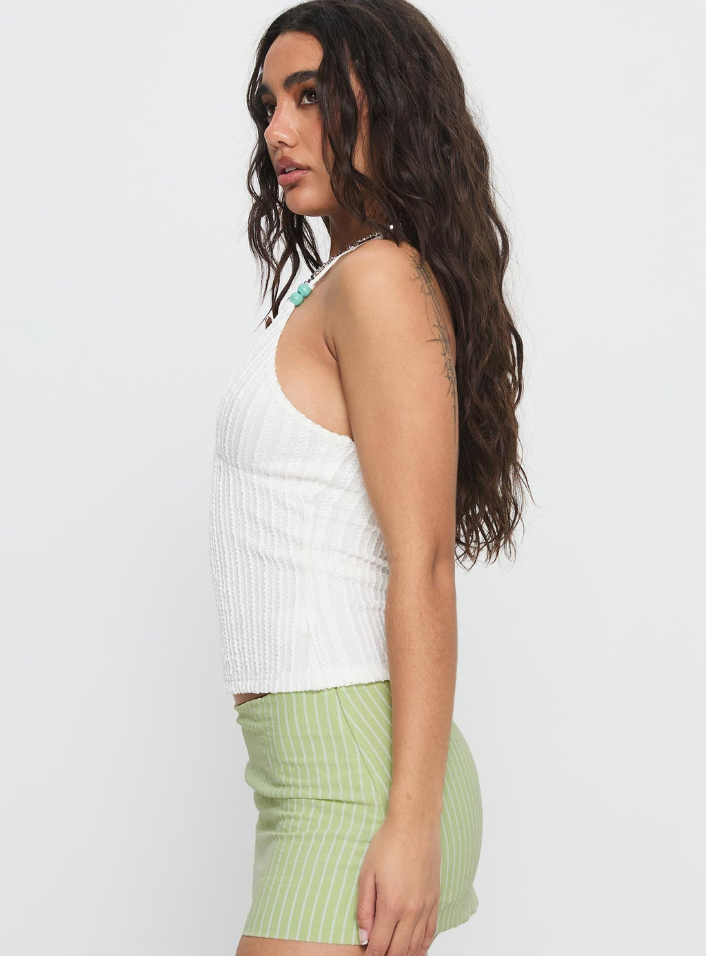 Vibe Check Bead Detail Cross Front Top White