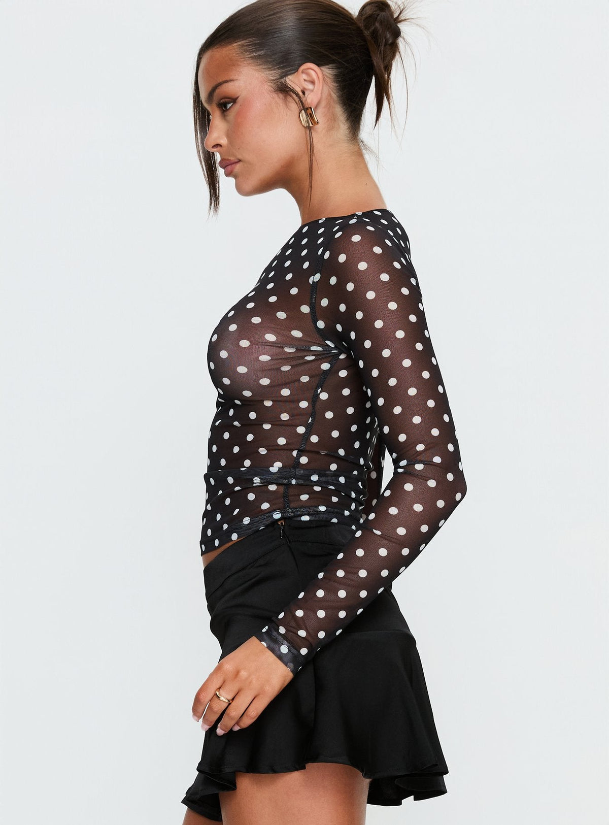 Rosenda Mesh Long Sleeve Top Black / White Polka