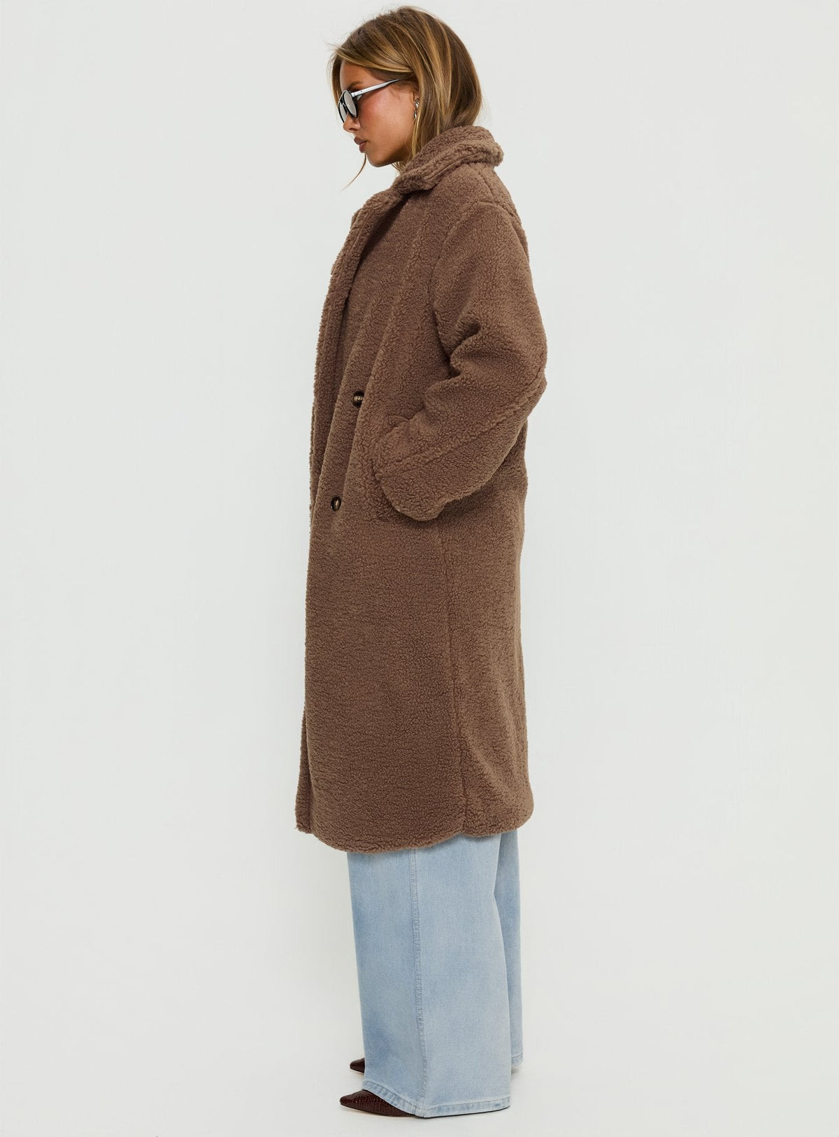 Delora Fluffy Longline Coat Brown