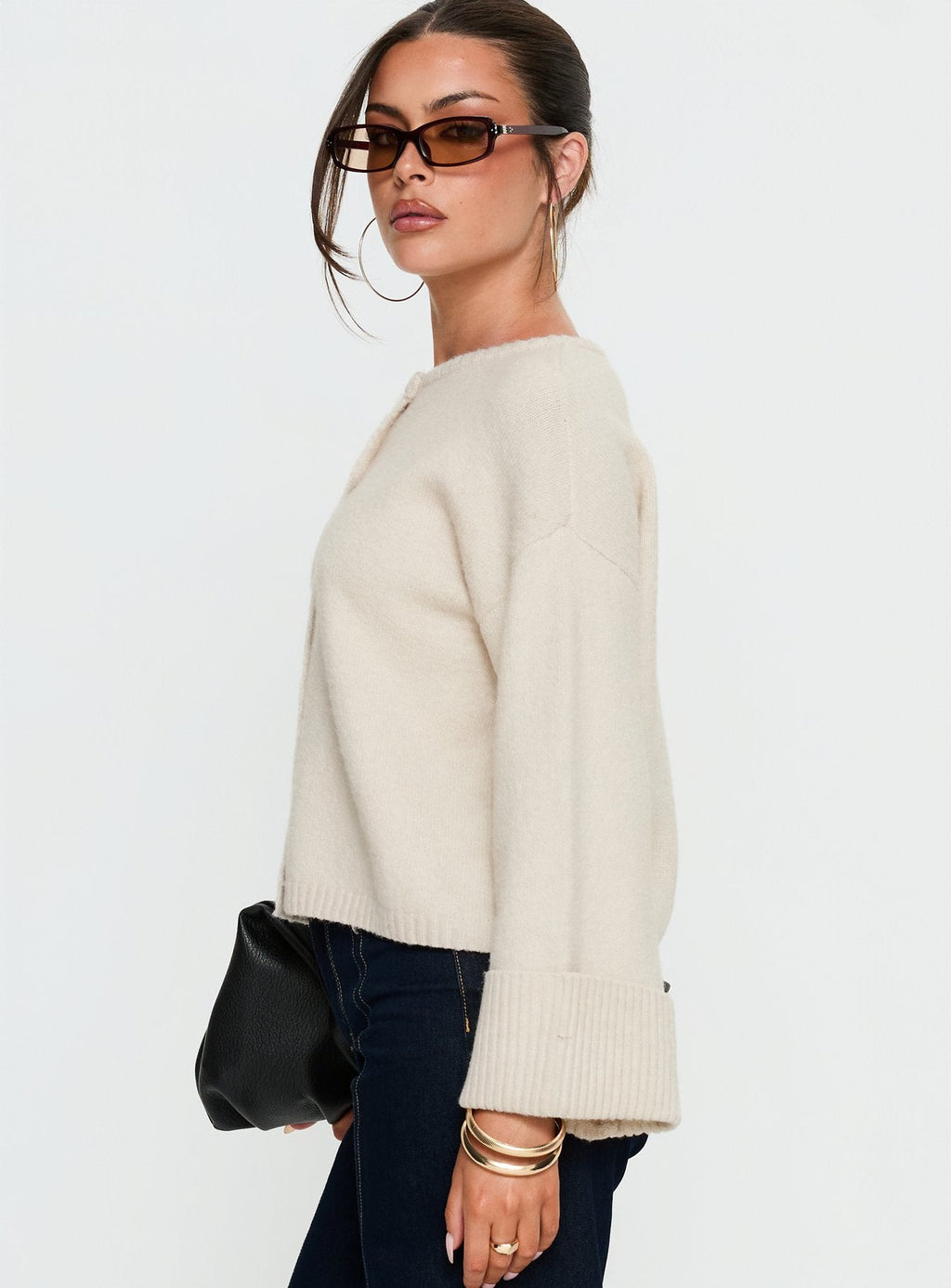 Shinead Cuffed Knit Cardigan White