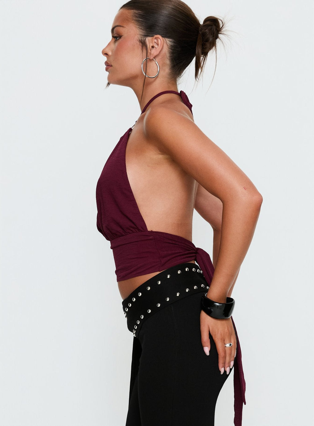 Lindie Tie Back Ring Detail Top Wine