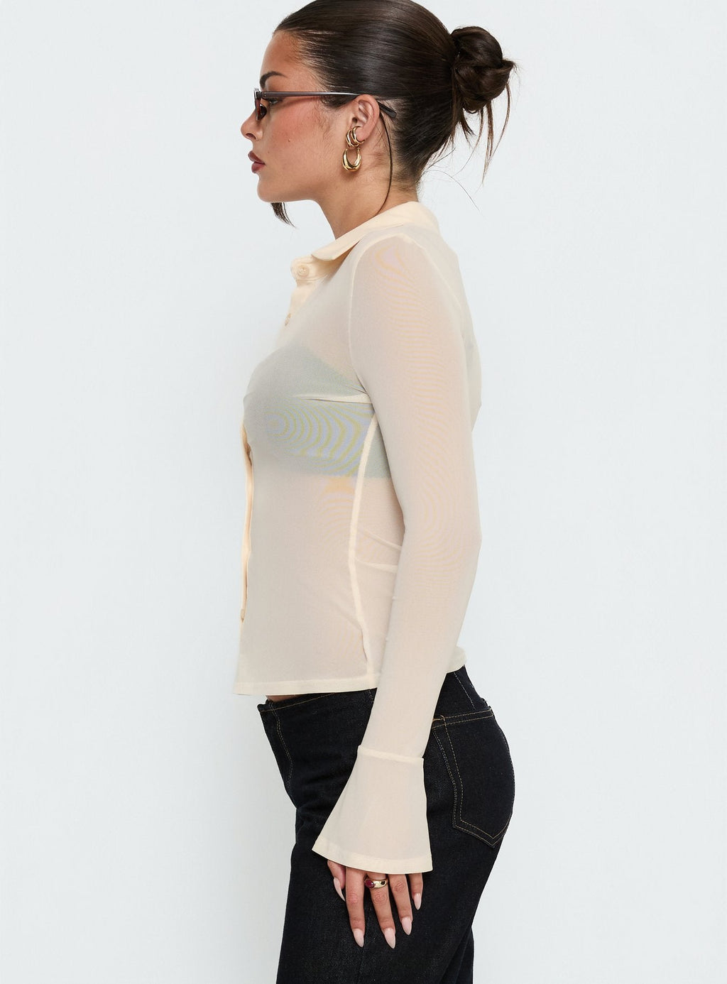 Two Of Us Sheer Long Sleeve Top Cream
