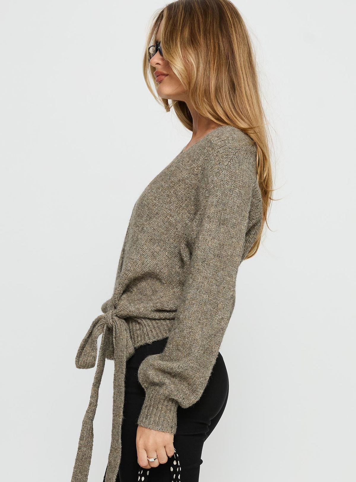 Daelan Wrap Knit Cardigan Brown