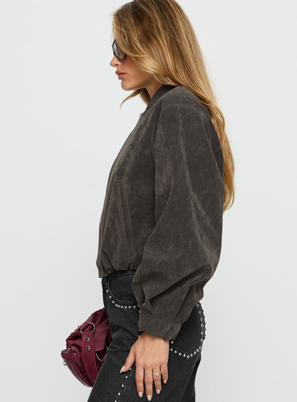 Mastery Faux Suede Bomber Jacket Charcoal