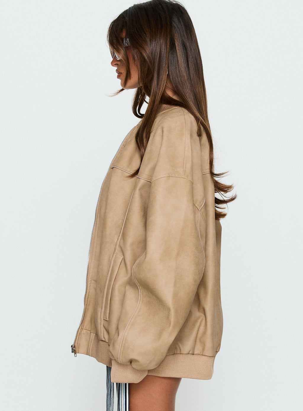 Believe It Faux Leather Bomber Jacket Washed Stone