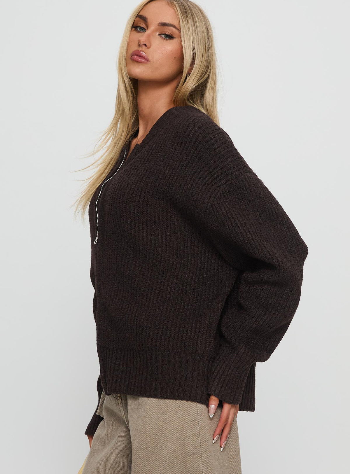 Lexene Zip Through Jumper Chocolate
