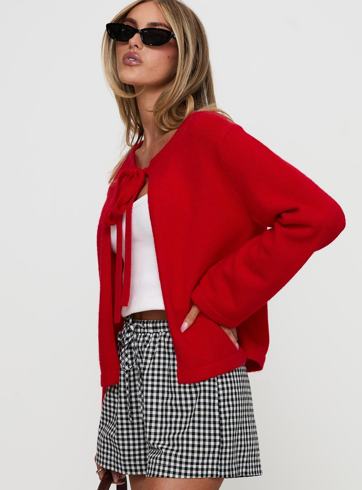 Norine Tie Up Knit Sweater Red