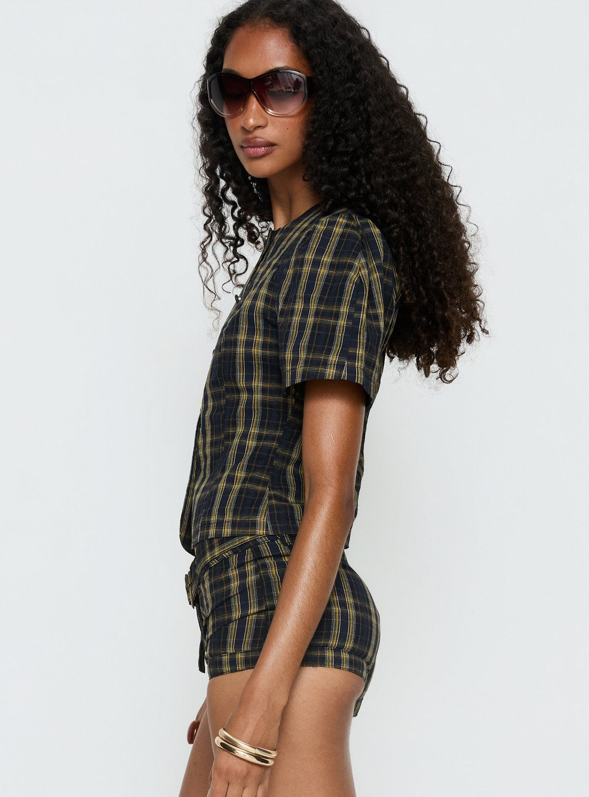 Femme Blouse Top Navy / Lemon Plaid